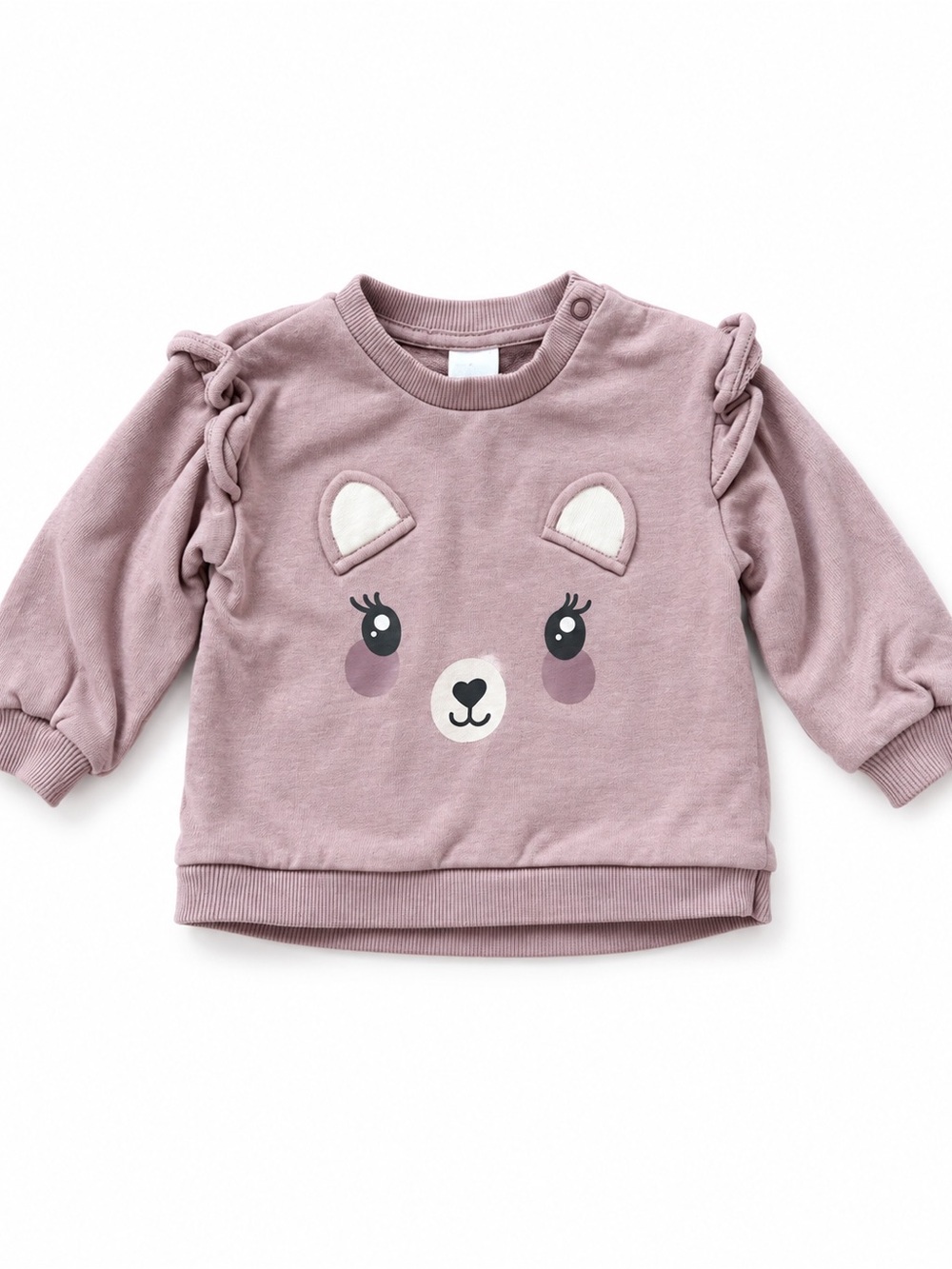 H&M - Baby Mauve Bear Face Ruffle Sweatshirt